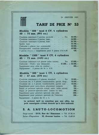 Tarif belge 1937