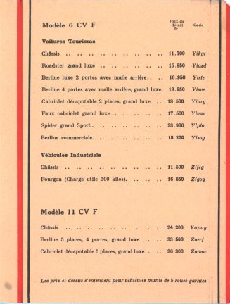 Tarif 162 : catalogue